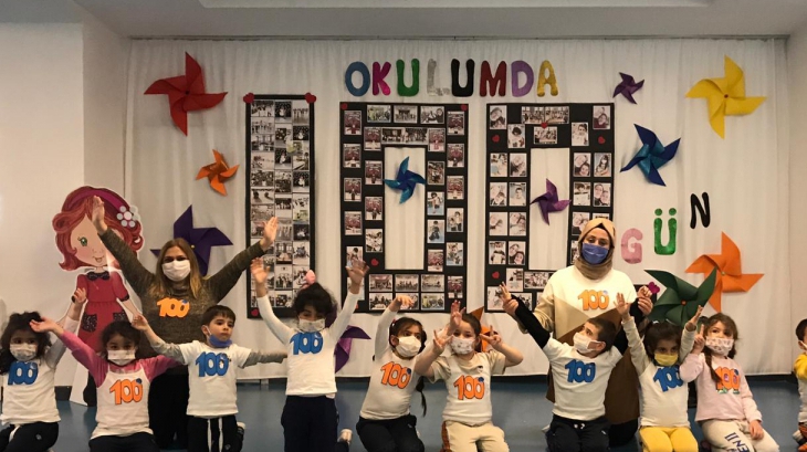 İncek Okyanus Koleji Öğrencileri Okulumda 100. Gün Kutlaması Yapıyor