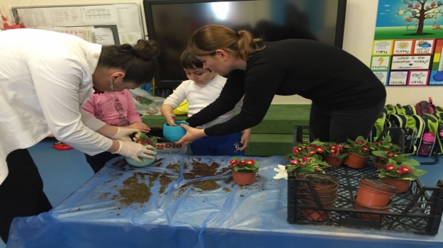 Okul Öncesi Gökkuşağı Grubu Aile Katılımda Çiçek Ekiyor