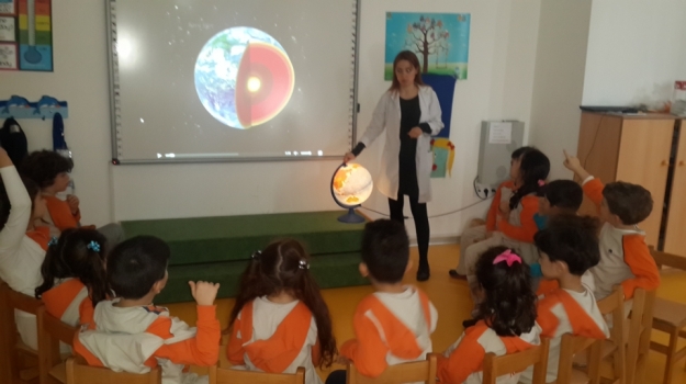 Beykent  Okyanus Koleji Okul  Öncesi Gökkuşağı Grubu Dünyanın Katmanlarını Öğreniyor