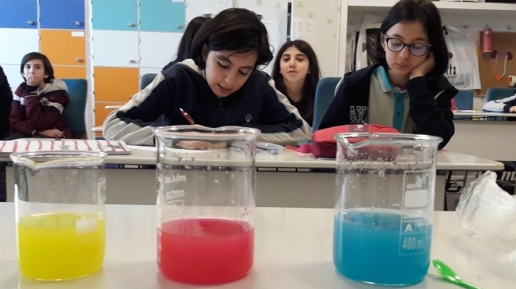 Okyanus Koleji İncek Şubesi Öğrencileri Fen Bilimleri Dersinde Yoğunluk Konusunu Renkli Sıvılarla Pekiştirdi